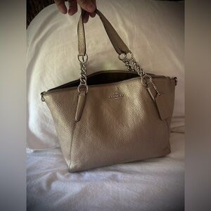 Coach Metallic Small Kelsey Pebbled Gold Leather Satchel